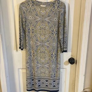 London Times Blue and Gold Long Sleeve Dress